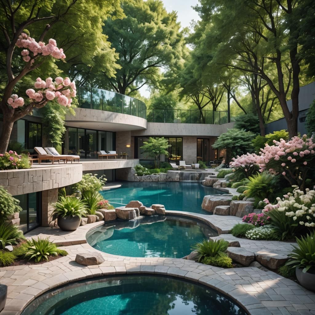 Luxurious Futuristic Interior Pool with Natural Lighting