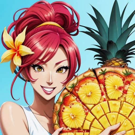 Sexy Pineapple Flirting with Pizza, Anime Manga Style
