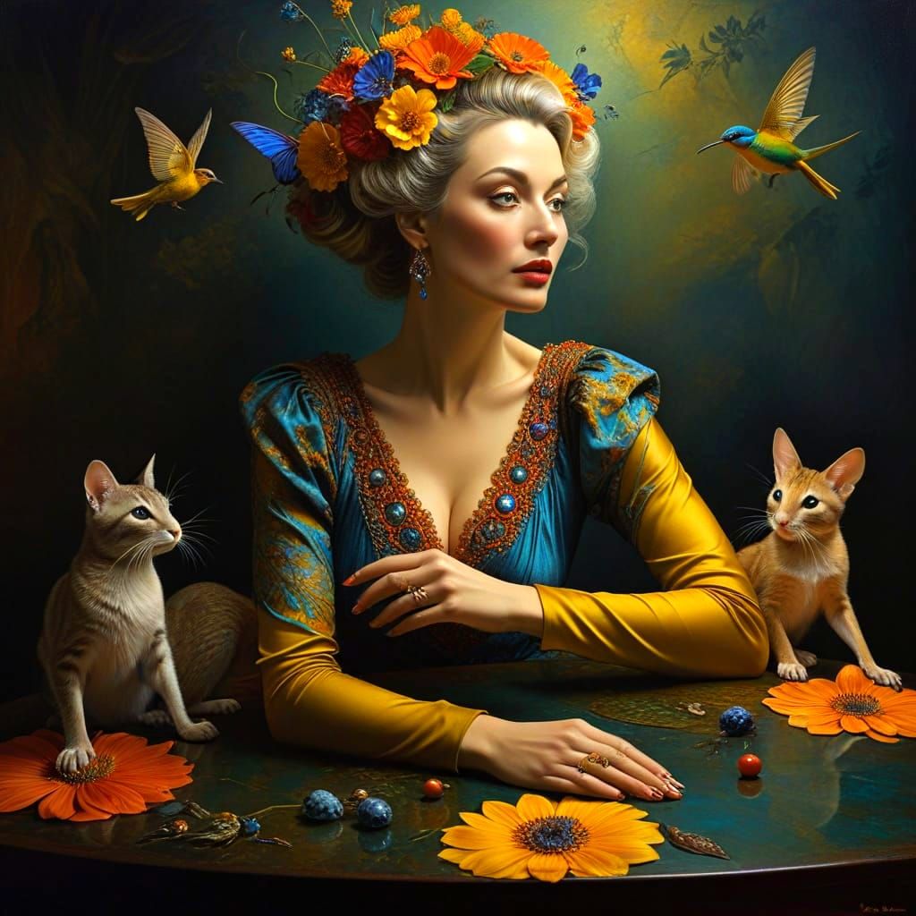 Surrealistic Portrait of a Flamboyant Lady in Whimsical Surr...