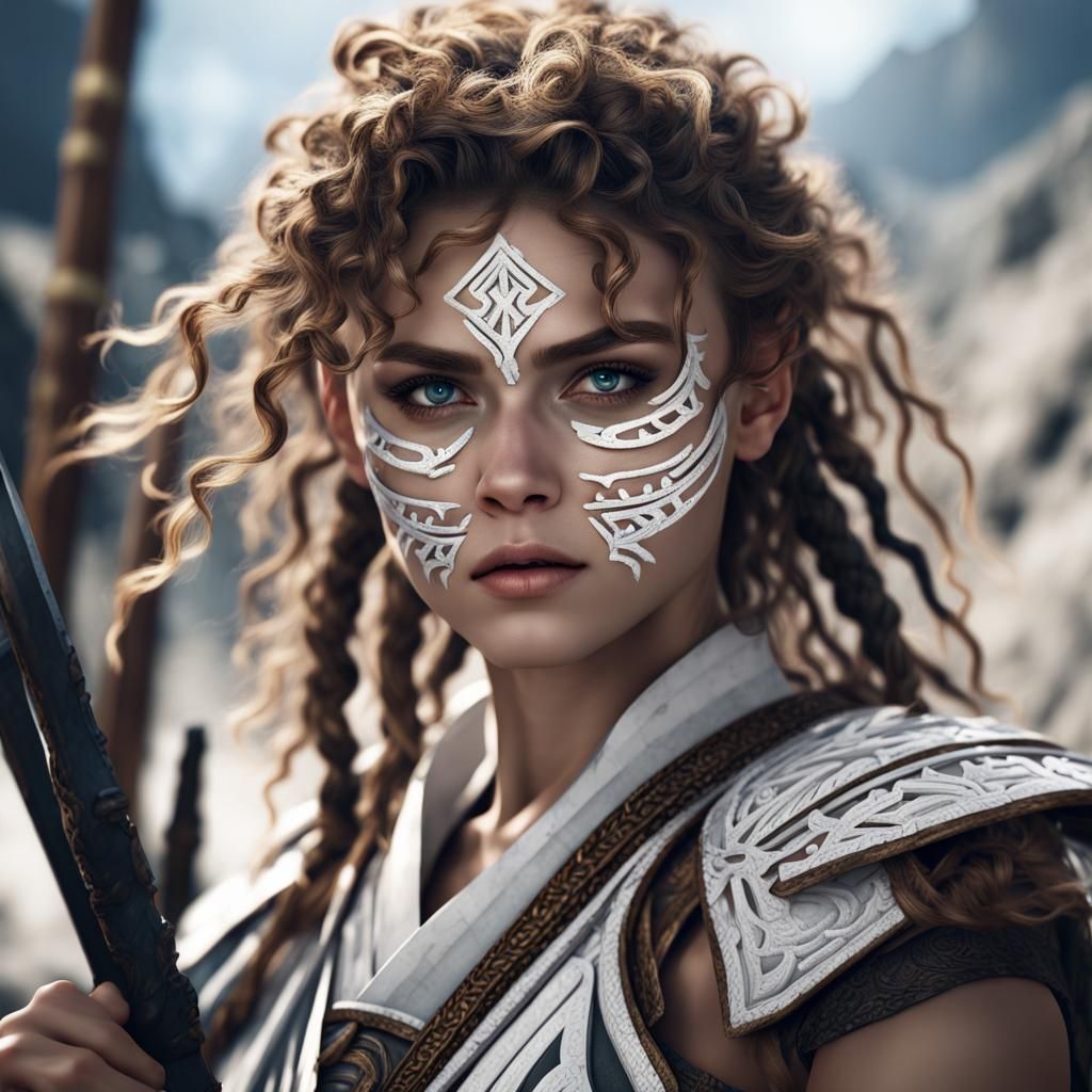 camren bicondova with long curly brown braided hair white tribal face ...