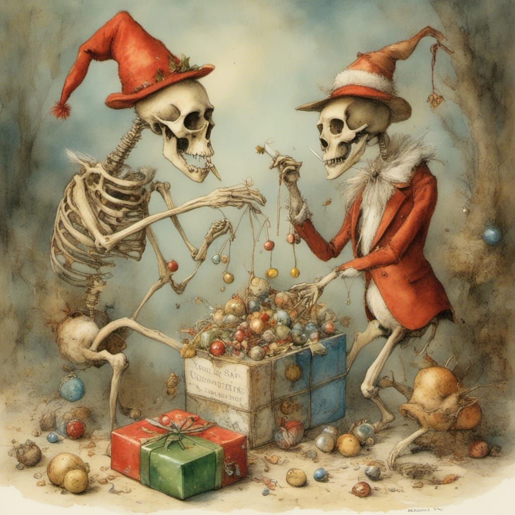 Christmas decorating by the skeletons 