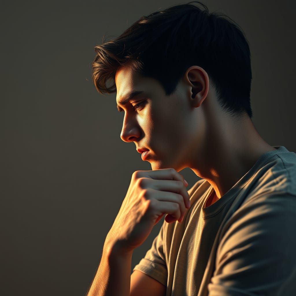 Sorrowful Man in Profile: Emotional Digital Portrait