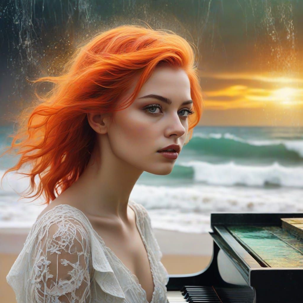 An optical 3D illusion. Slim, billowing, variably fine lines. Dynamic. Recognisable human female shape and form revealed. Beautiful women in...