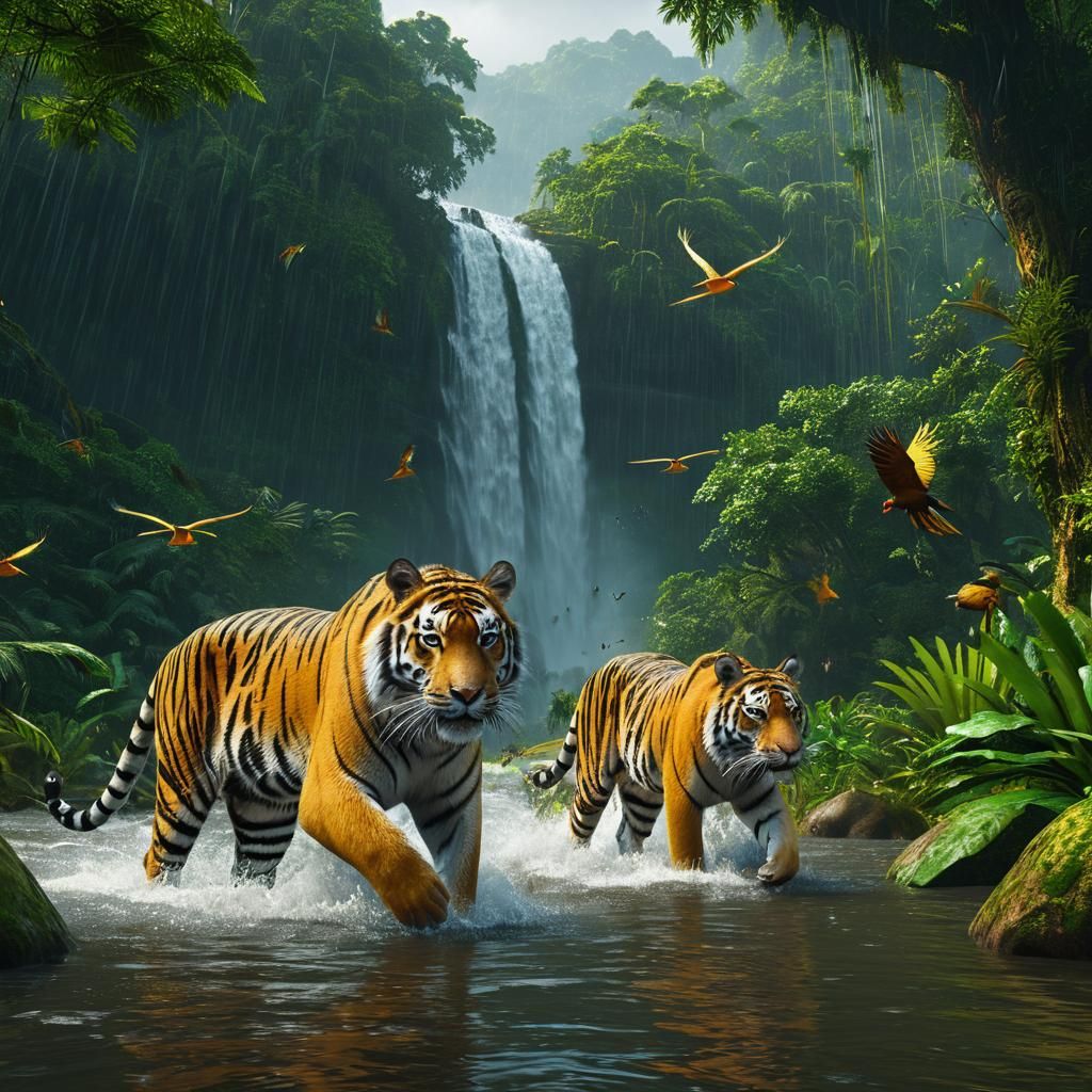 The tigers are about in the rainforest and looking for breakfast - AI ...