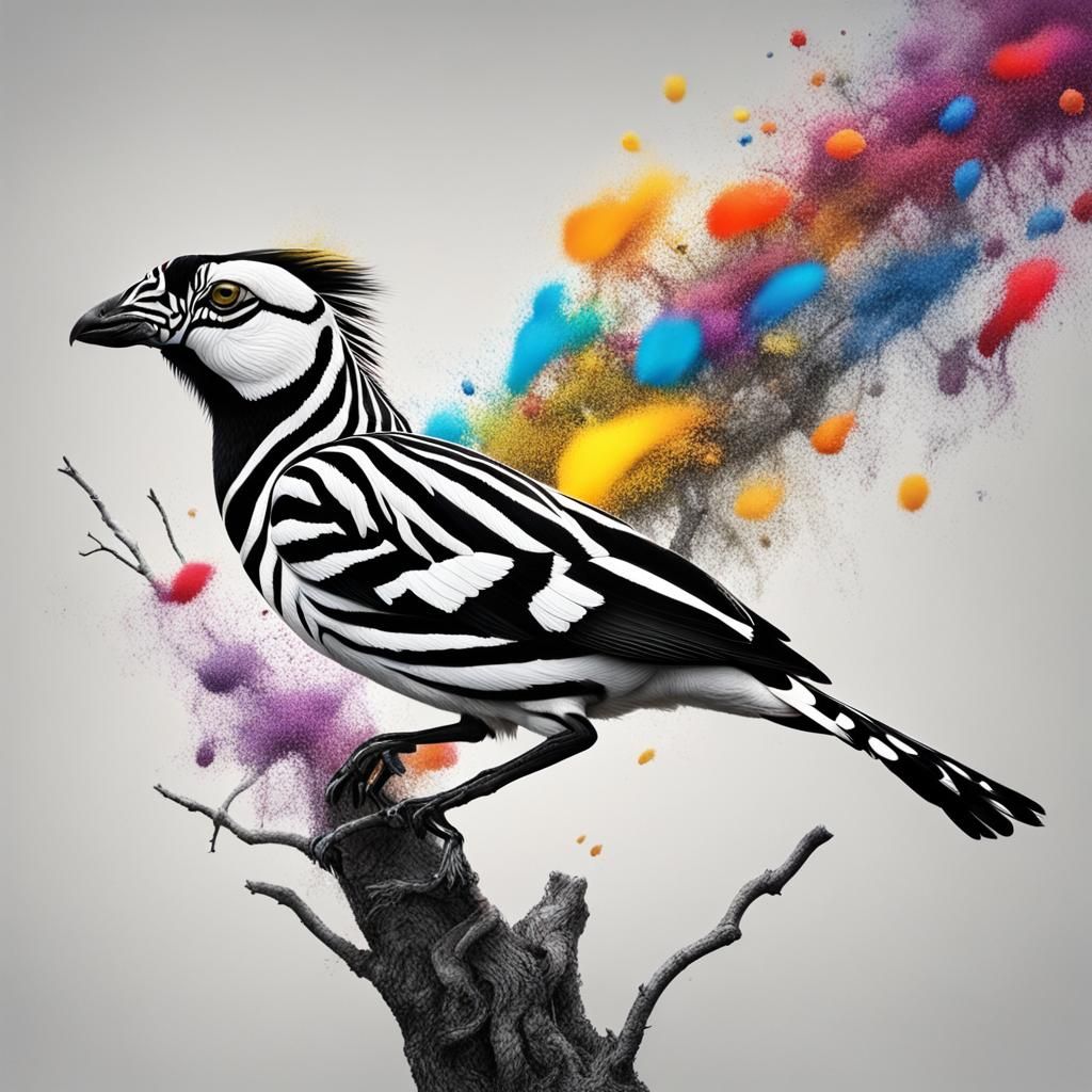 Colorful bird standing on the tree. The colors of the zebra ...