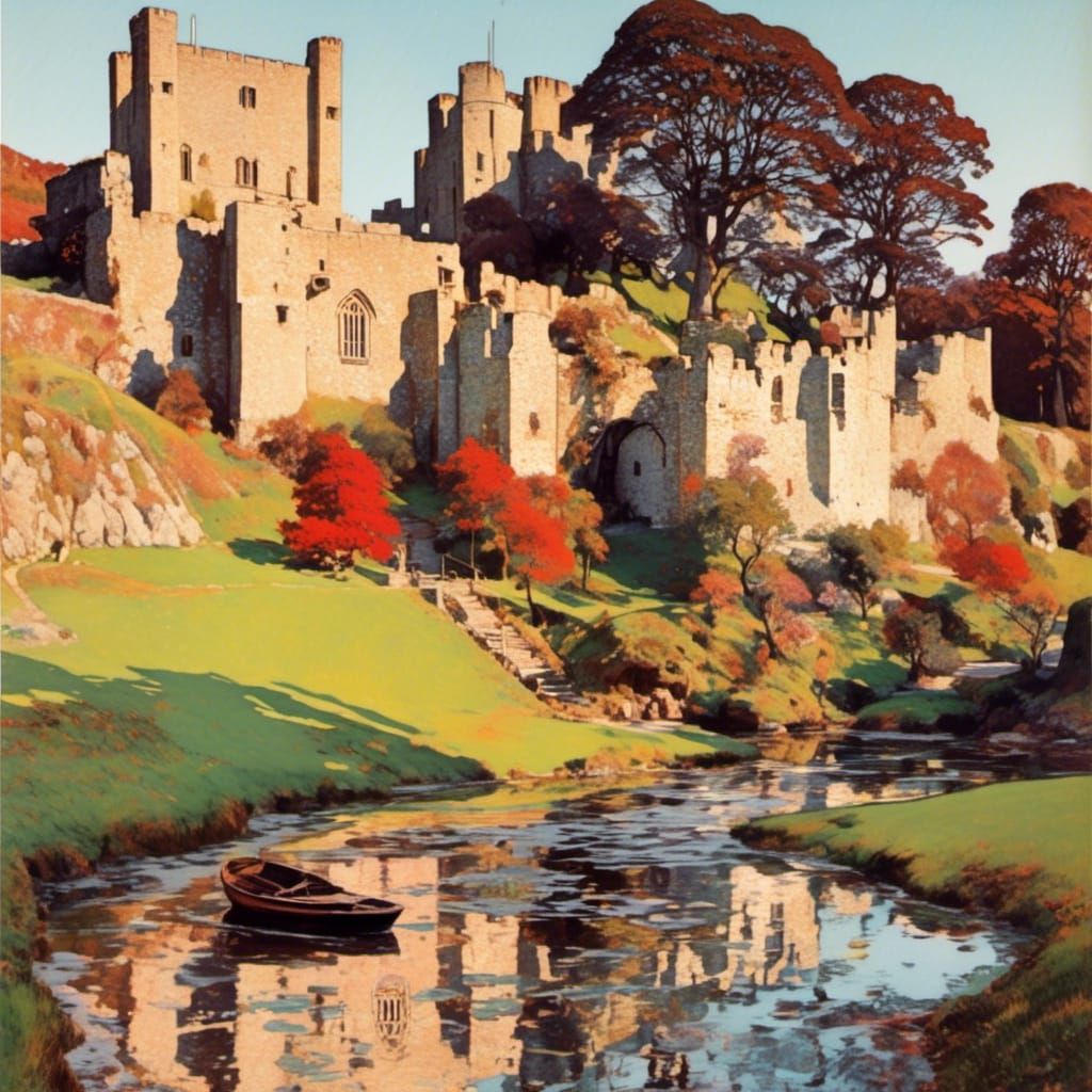 Carisbrooke Castle Vintage Postcard in Warm Sunset Tones