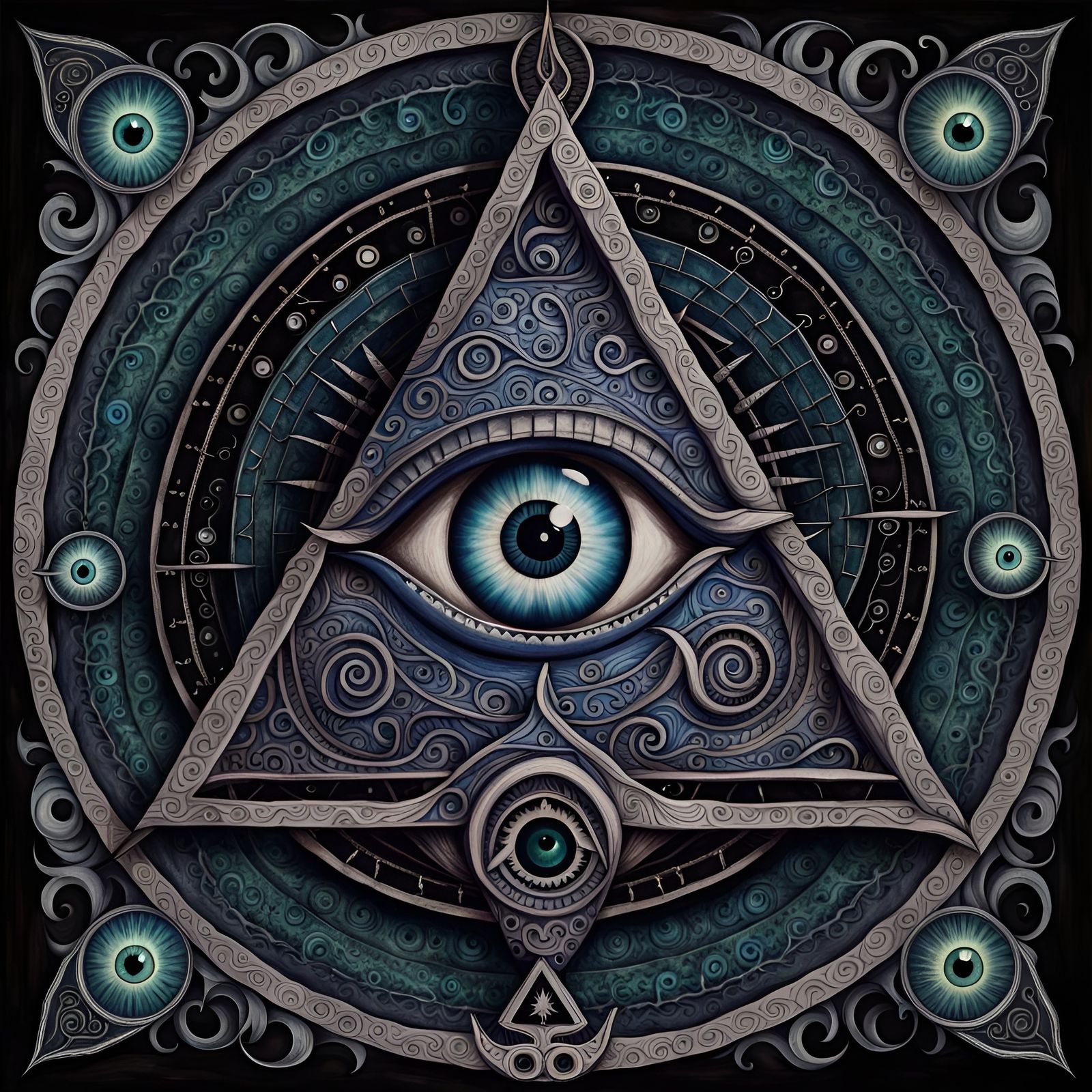 All Seeing Eye sigil gothic art folk art spiraling detailed complex ...