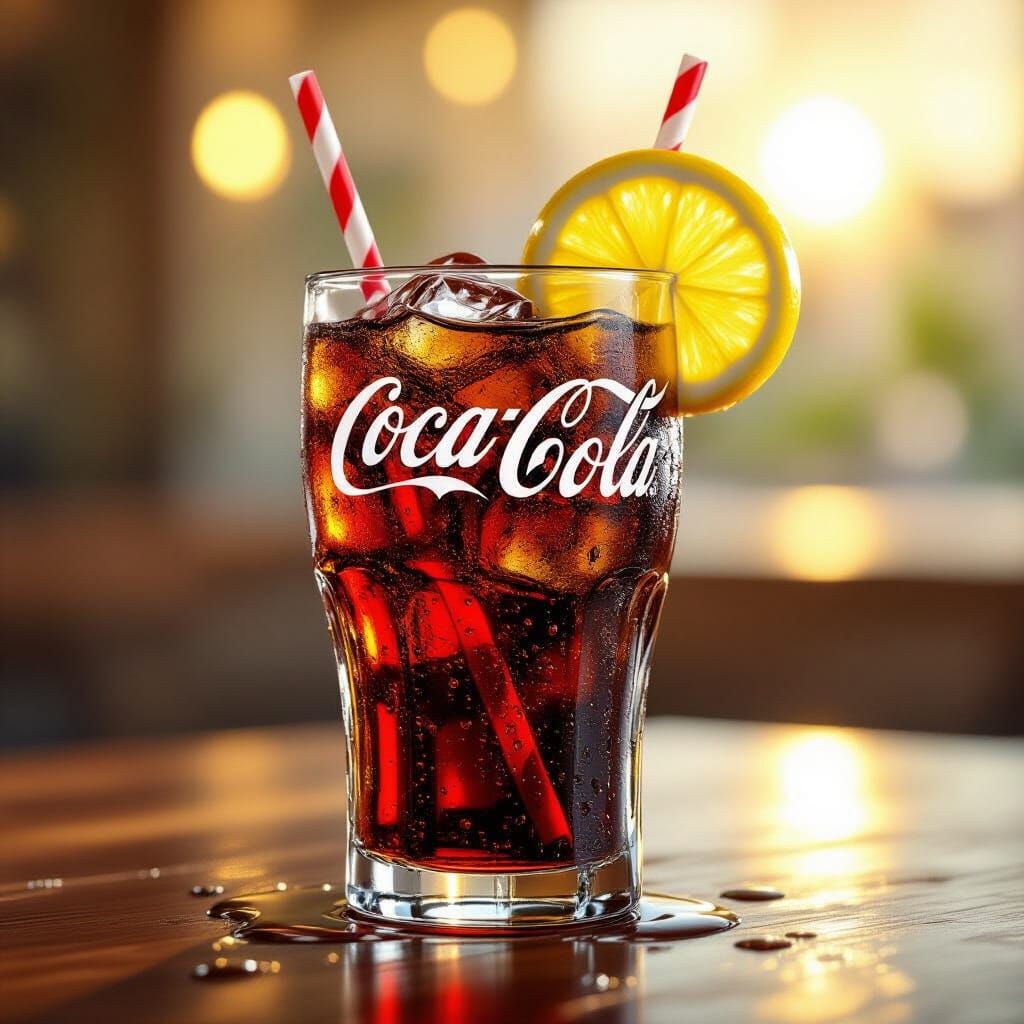 Photorealistic Coca-Cola Glass with Lemon and Straw