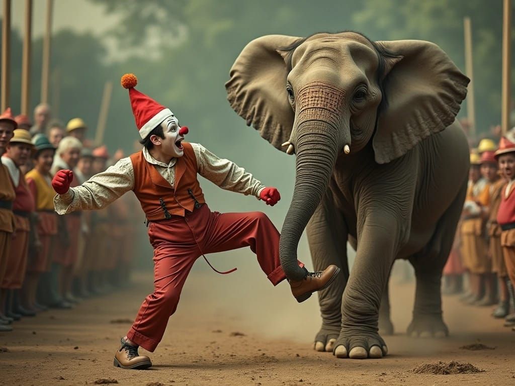 Just how drunk do you have to be, as a clown, to want to "get into it" with an elephant?
