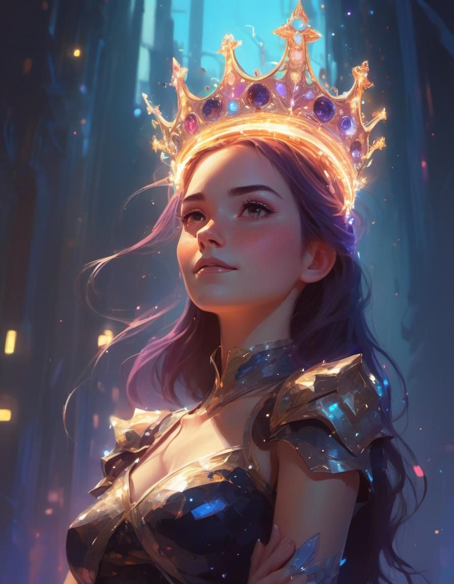 Fantasy Woman with Light Crown in Anime Style