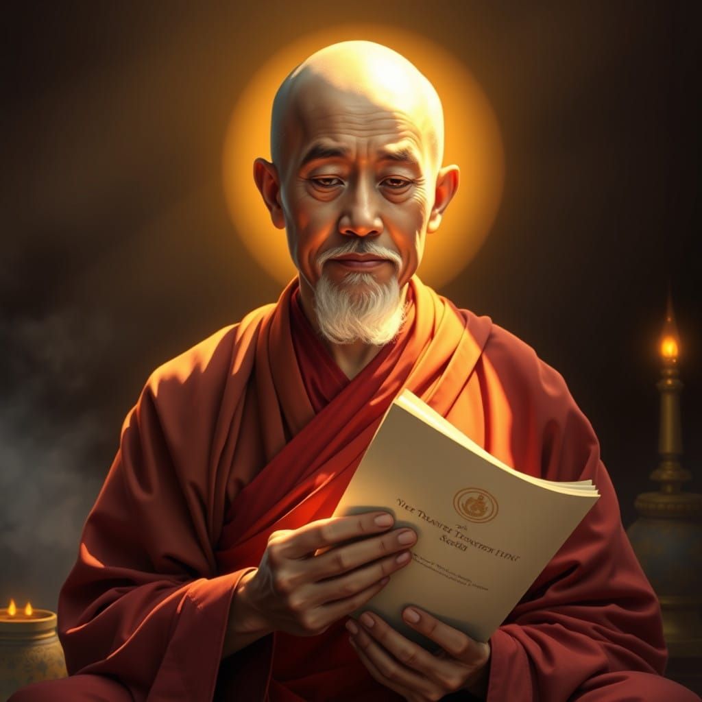 A Gentle Monk Radiates Inner Peace in a Hyperrealistic Scene