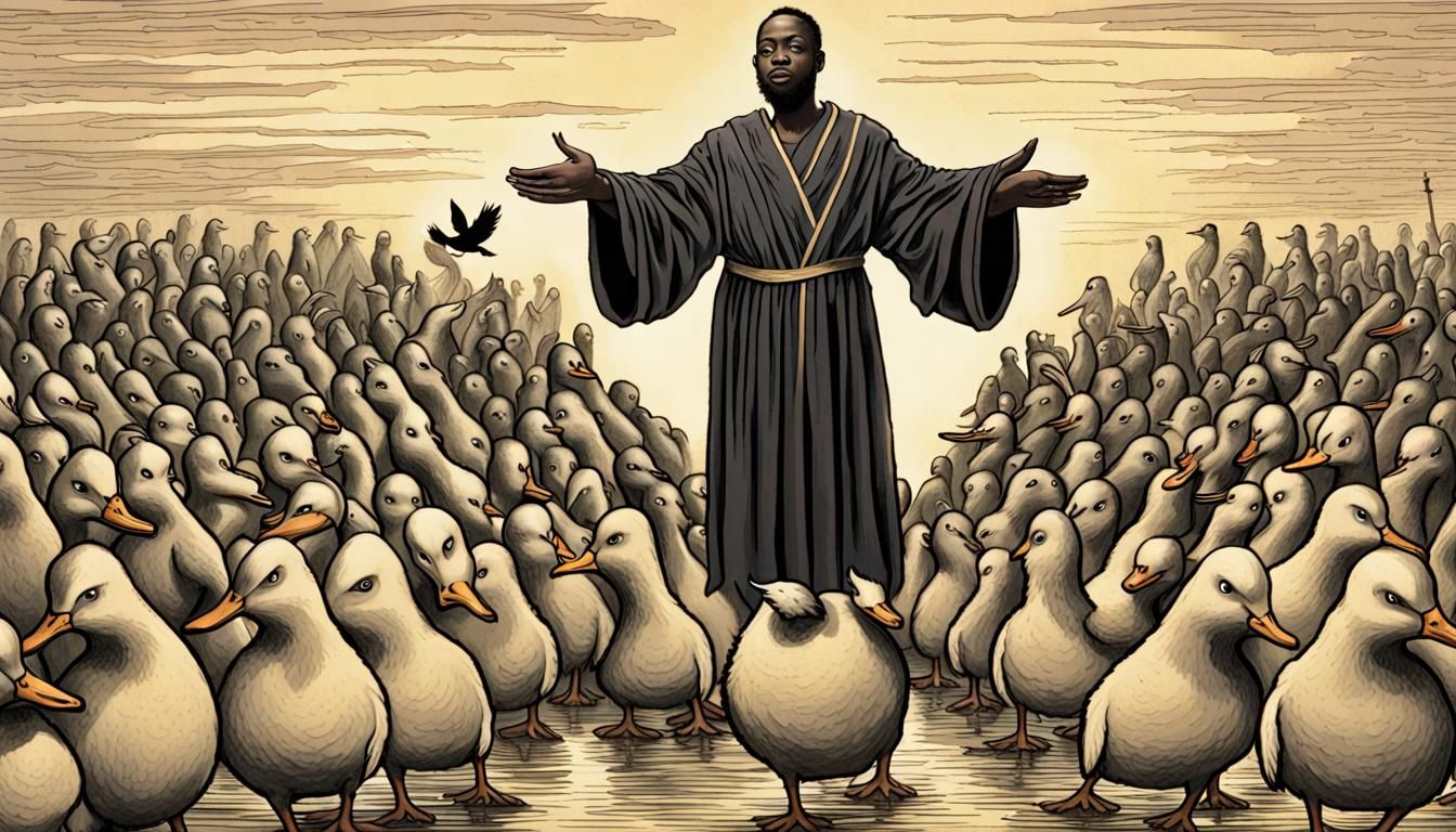 The duck god and his followers trampling black people