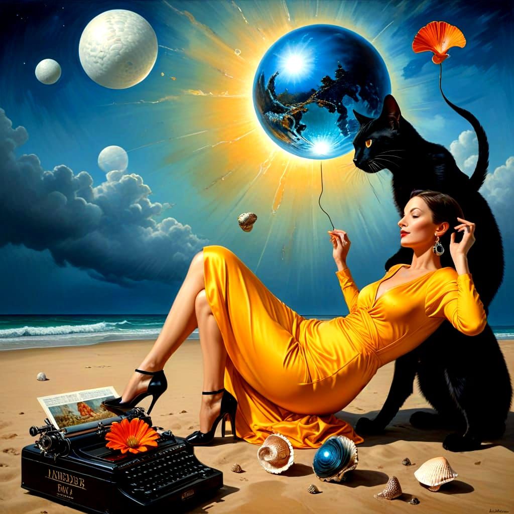 Vibrant Surreal Portrait of a Happy Lady in Exotic Attire