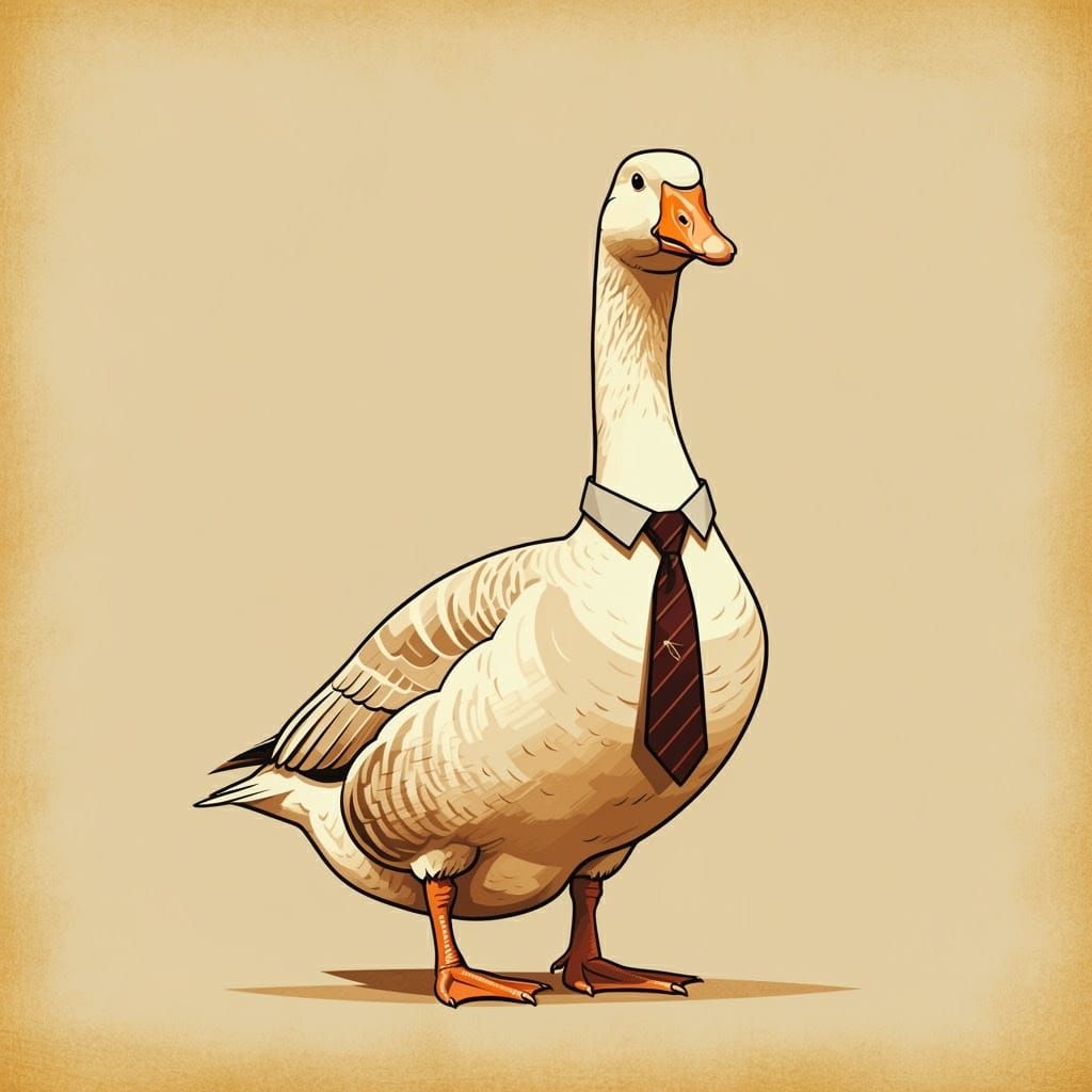 The image features a whimsical illustration of a goose, adorned with a sleek tie that adds an air of formality and humor. This juxtaposition...