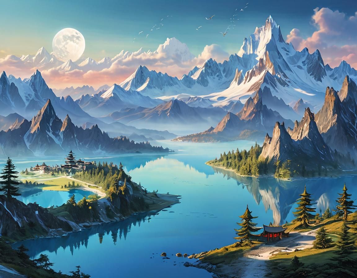 Aerial view of Blue Moon Lake with Jade Dragon Snow Mountain