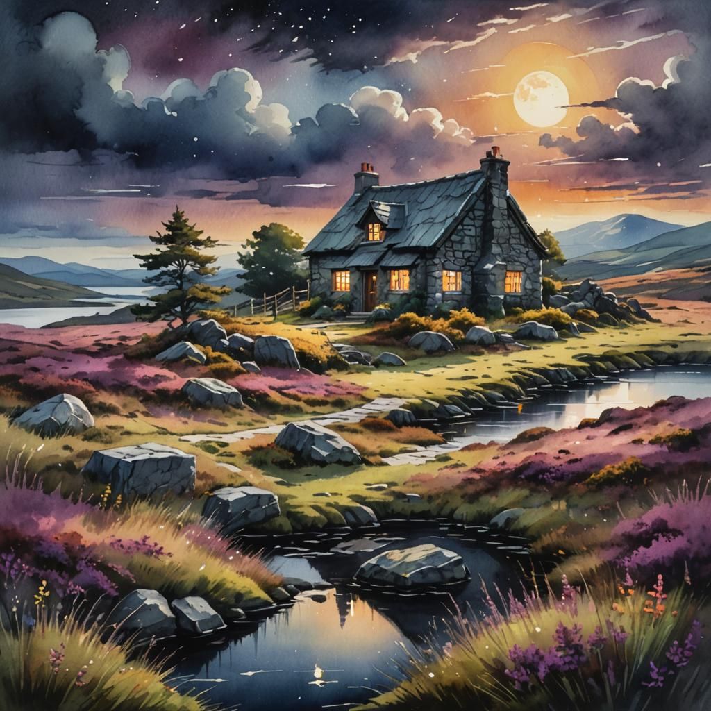 Stone Cottage on the Scottish Moor