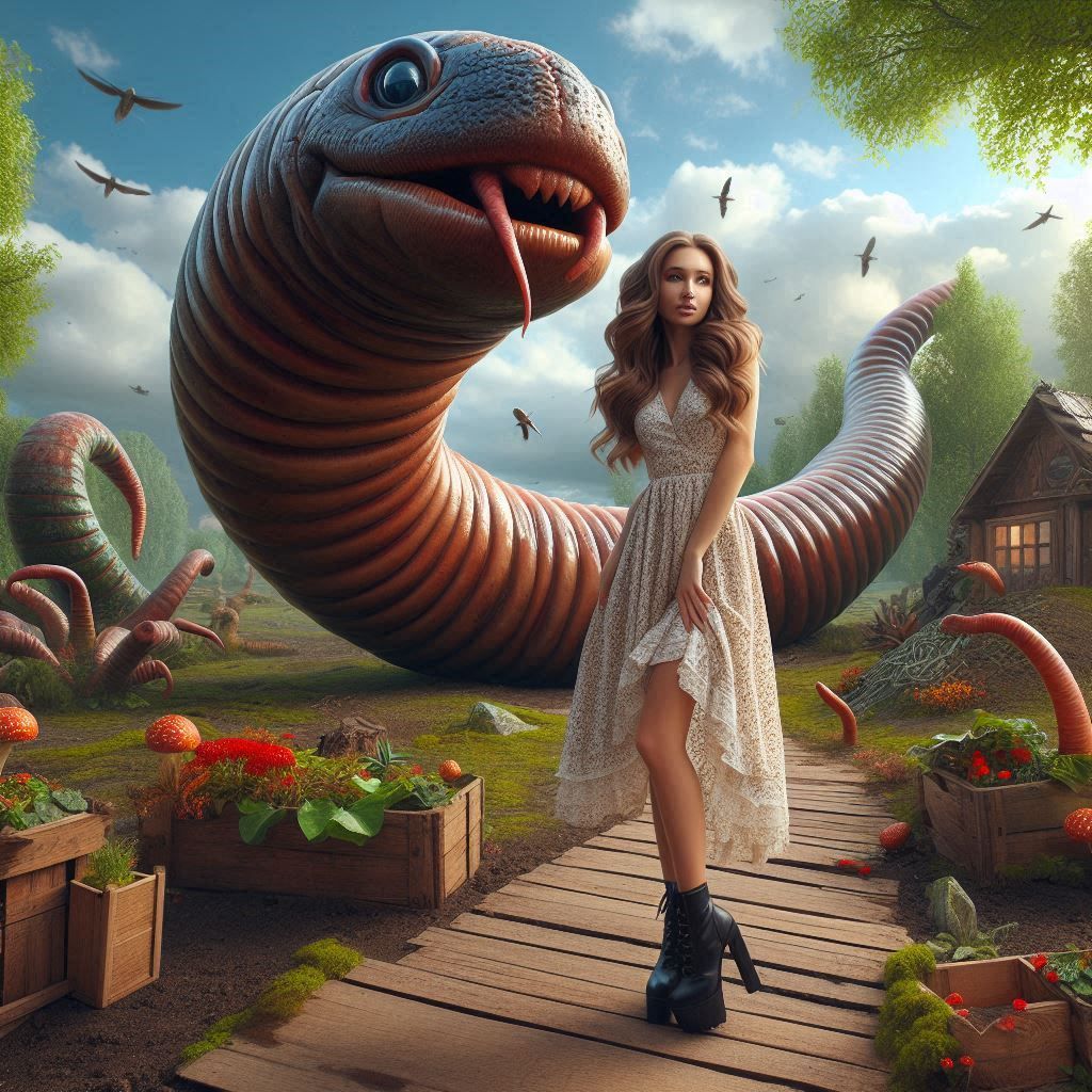 Girl with earthworm