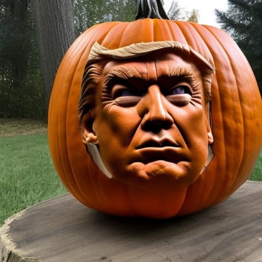 Pumpkin jack-o-lantern carved with Donald J. Trump's face - AI ...