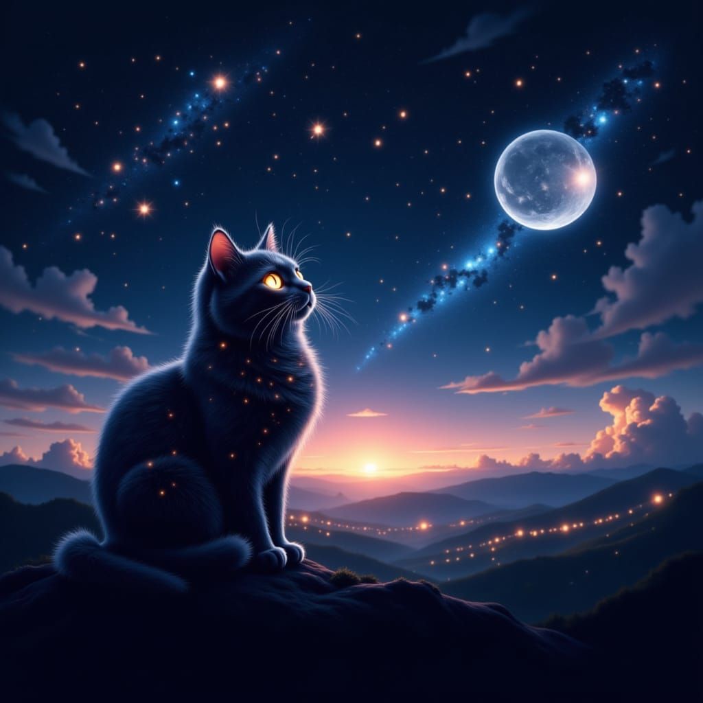 Cat Silhouette Reveals Starry Night Sky
