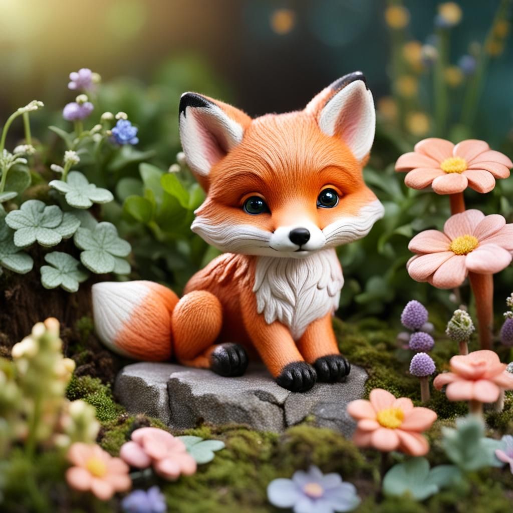 baby fox cute in fairy garden