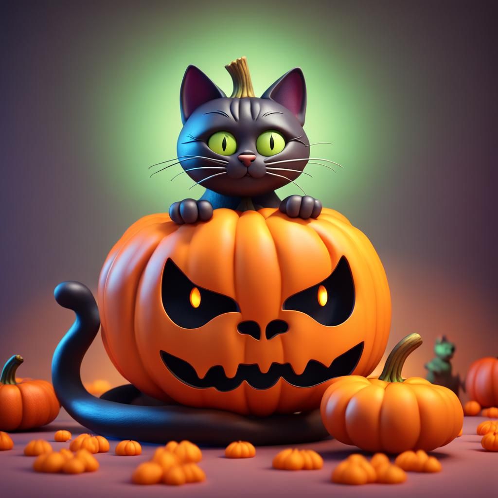 Halloween pumpkin cat