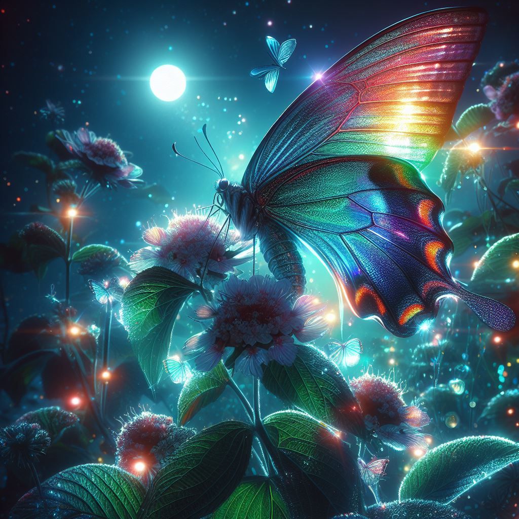 iridescent butterfly on a plant