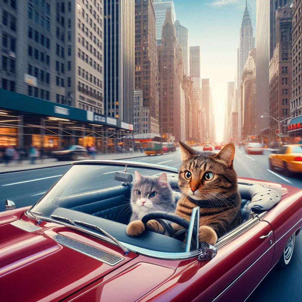 cat driving a car