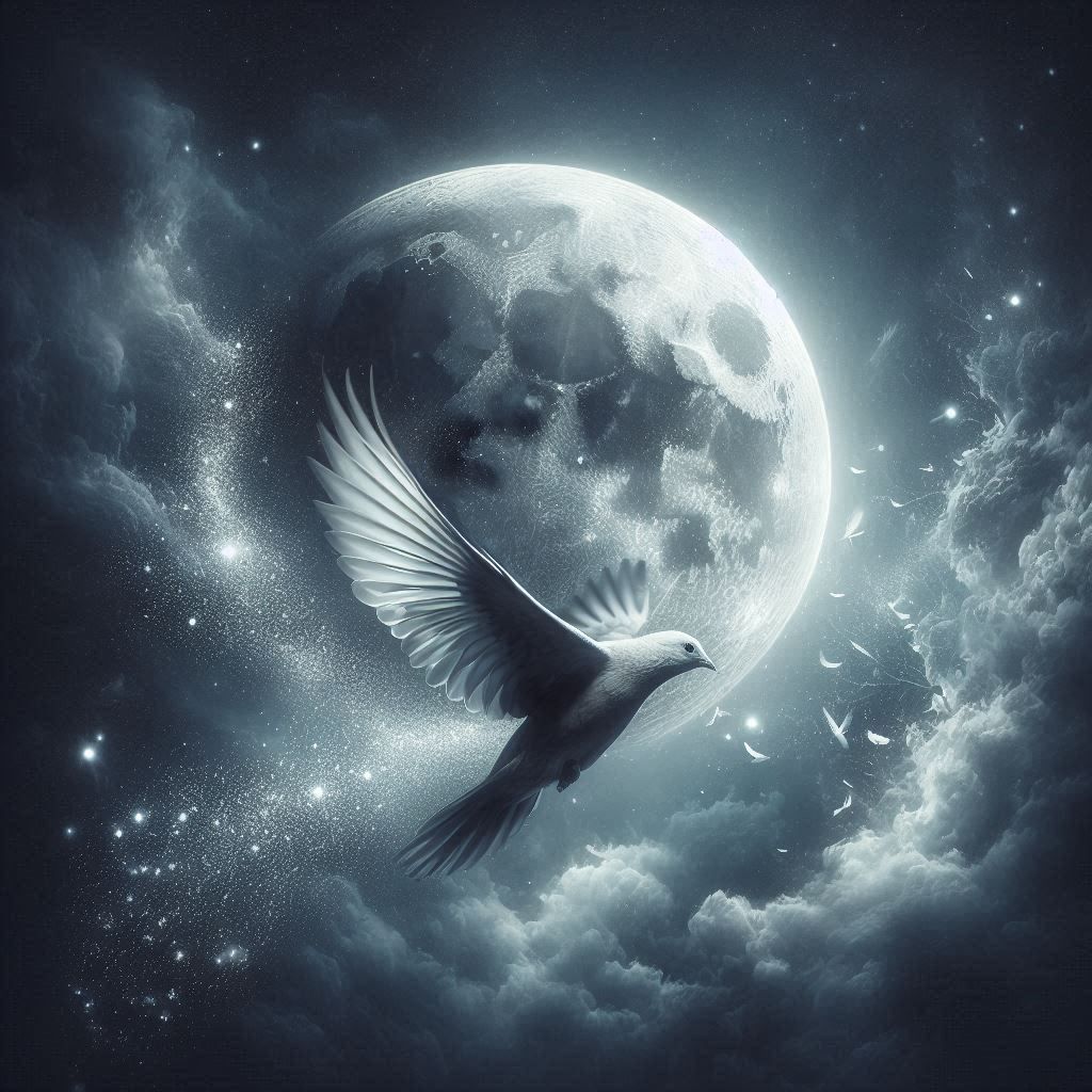 Sous la lune le silence.puis la nuit. Et là bas,sur la branche,un oiseau qui vole vers l'oubli