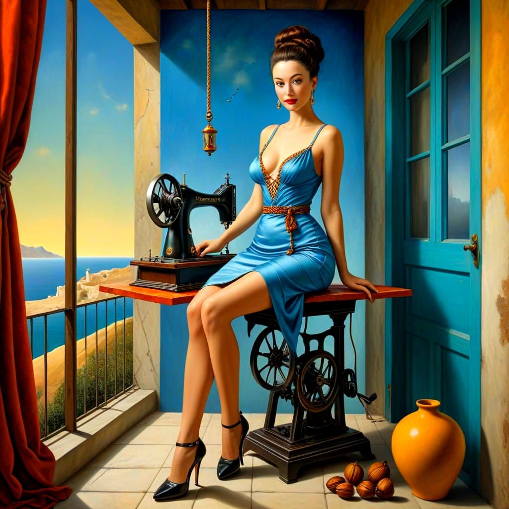 Surrealistic Portrait of a Happy Lady in a Fantastical Scene