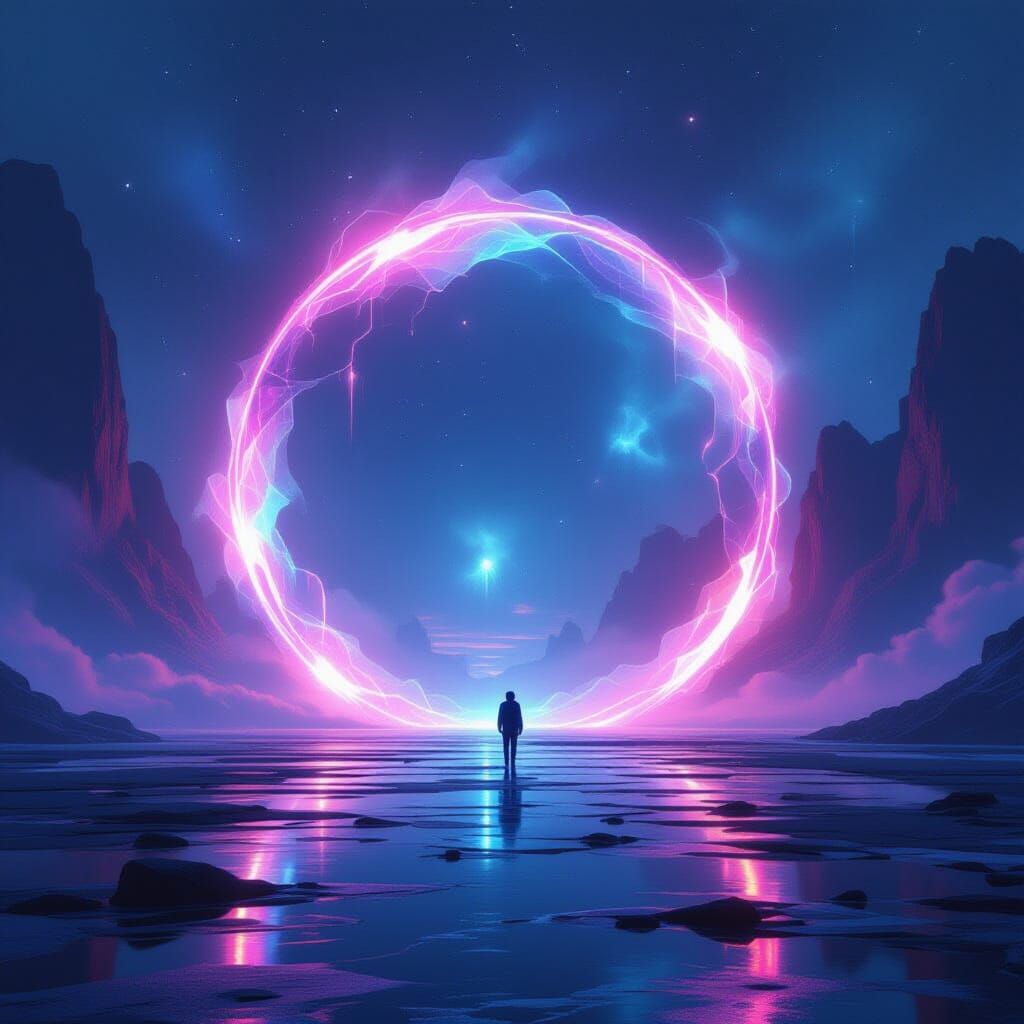 Mysterious Glowing Portal in Surreal Neon Style
