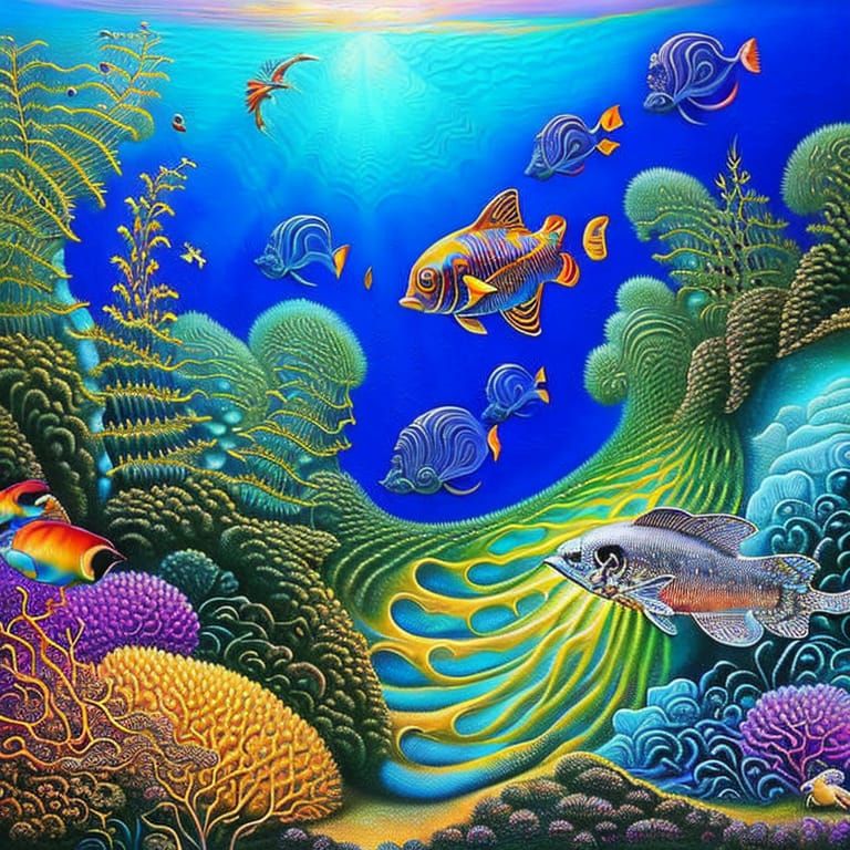 Ocean, fish, underwater, mystical, quirky, magical, intricat...