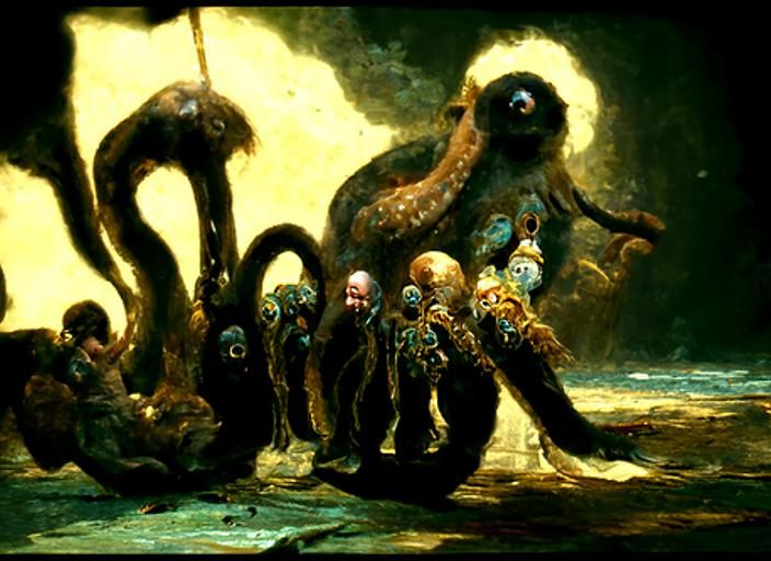 Eight vile pixies pull the legs off an octopus