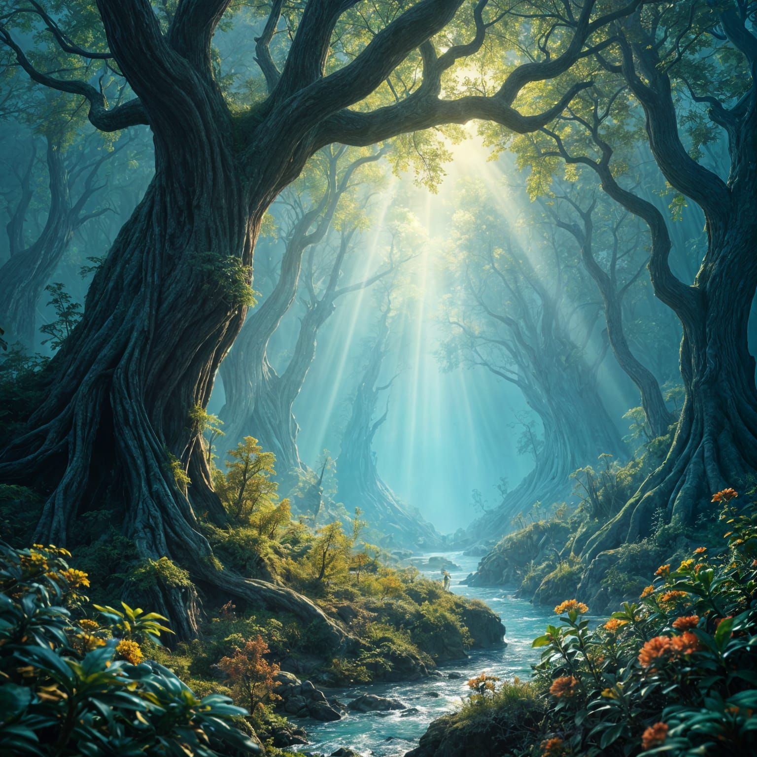 Whimsical Fantasy Scene with Ethereal Glow