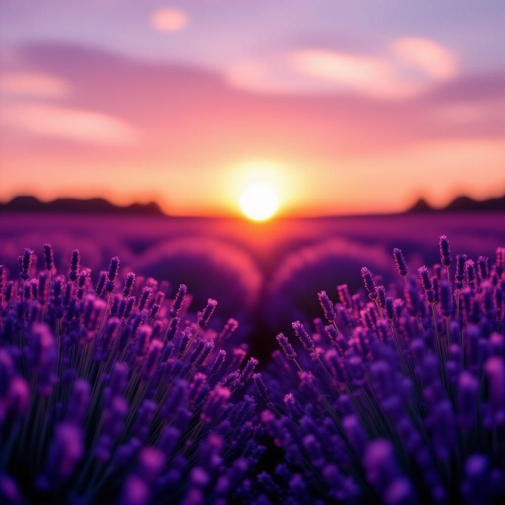 Dreamy Lavender Field at Sunset