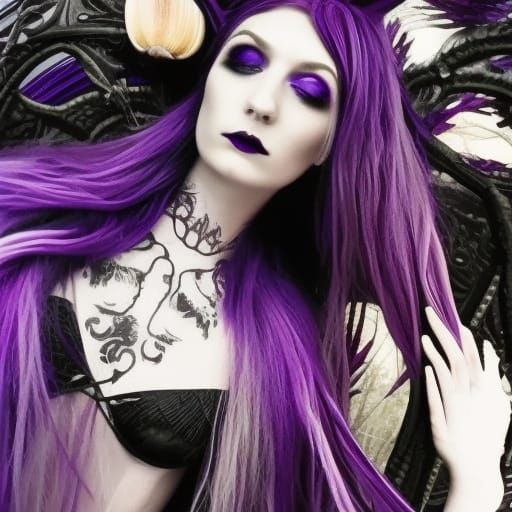 Ethereal gothic mermaid young with long flowing purple hair& purple ...