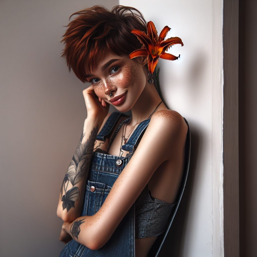 tiger lily young auburn hair freckled woman grunge couture j...