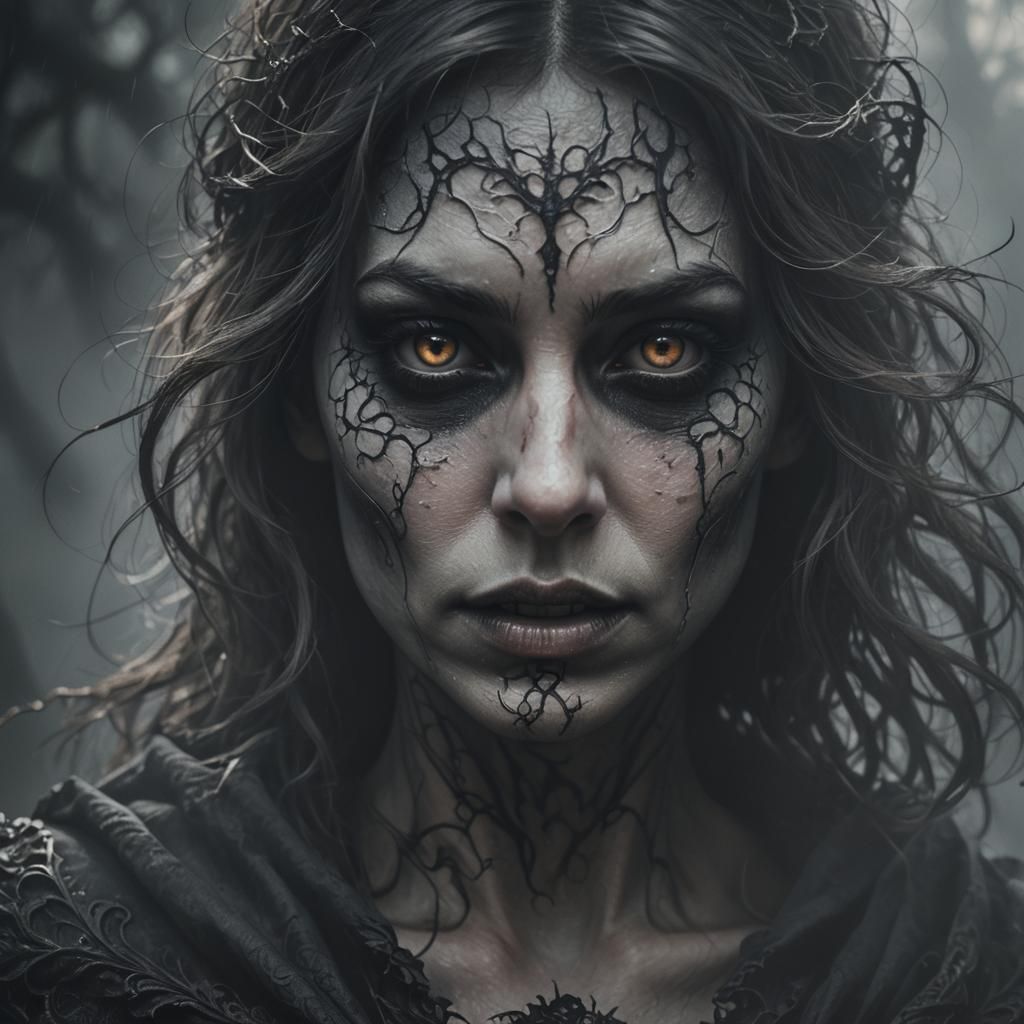 Close-up portrait Epic Masterpiece Maximalist Moody Mysterio...