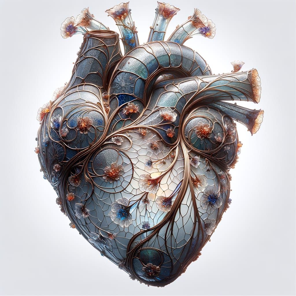 Fragile Stained Glass Heart in Art Nouveau Style