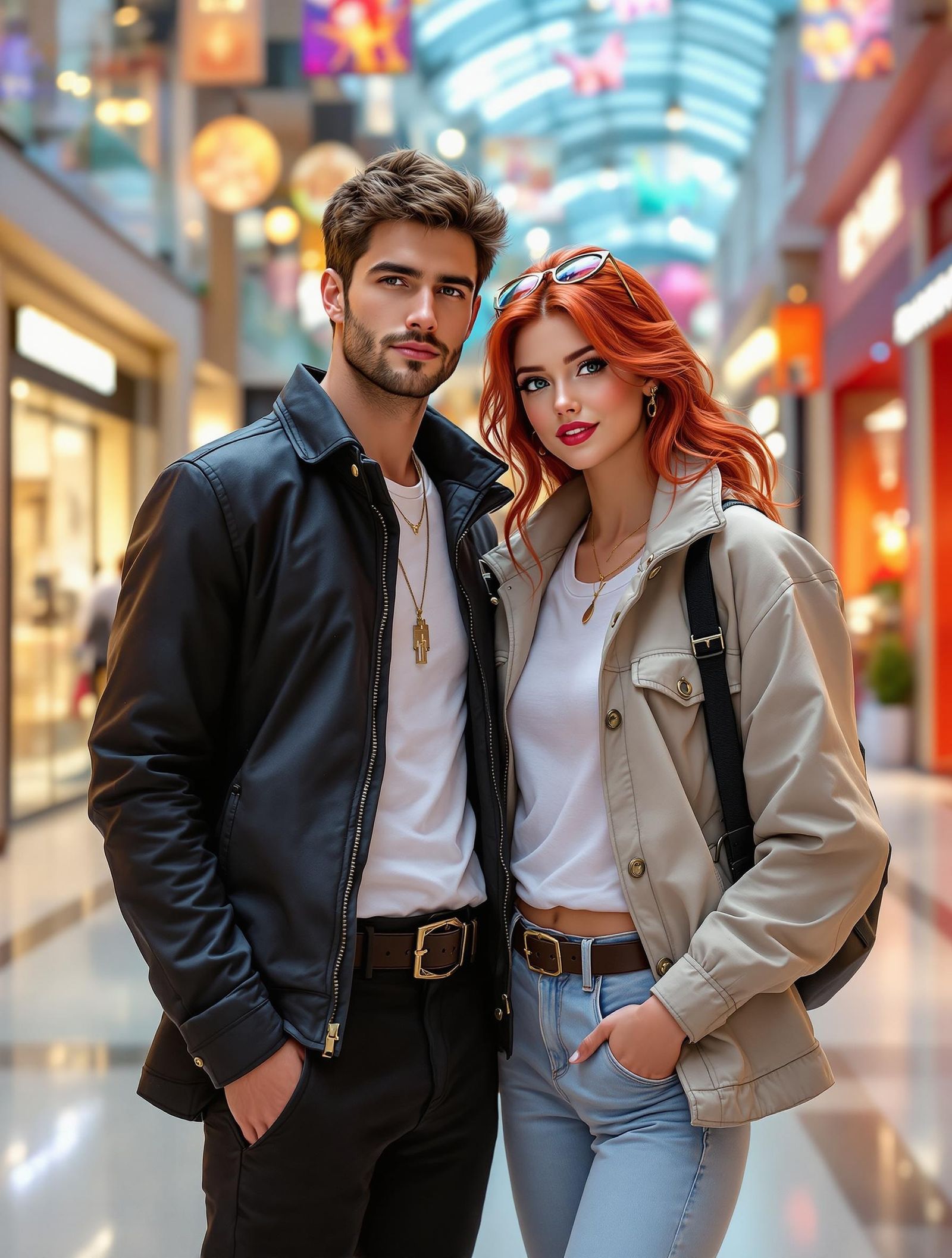 Ariel and Eric, dressed in trendy modern outfits