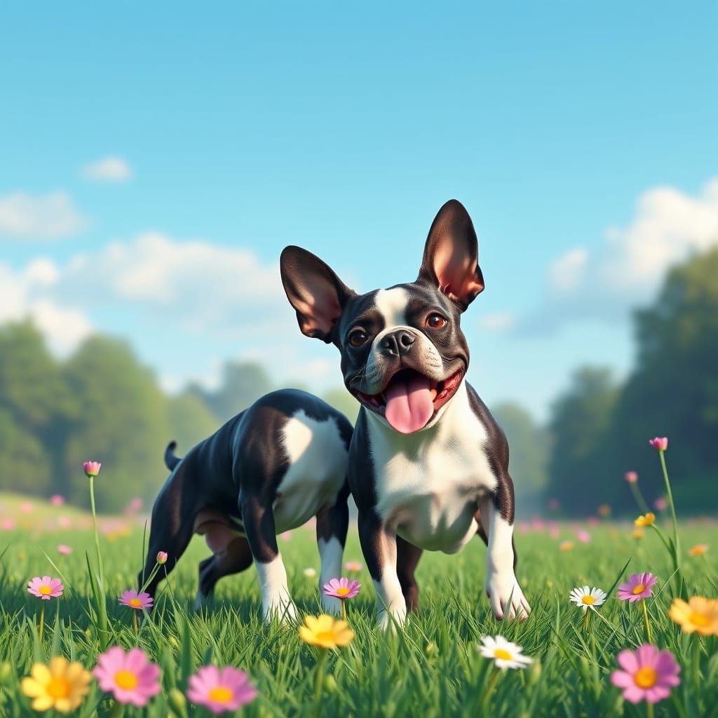 Beautiful boston terriers playing in a meadow....um...FAIL!  by @Janet Brien
