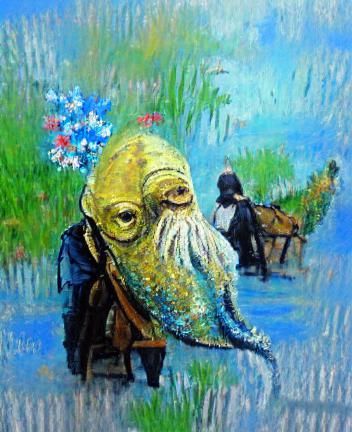 my art mixed with Monet's art mixed with starwars creatures