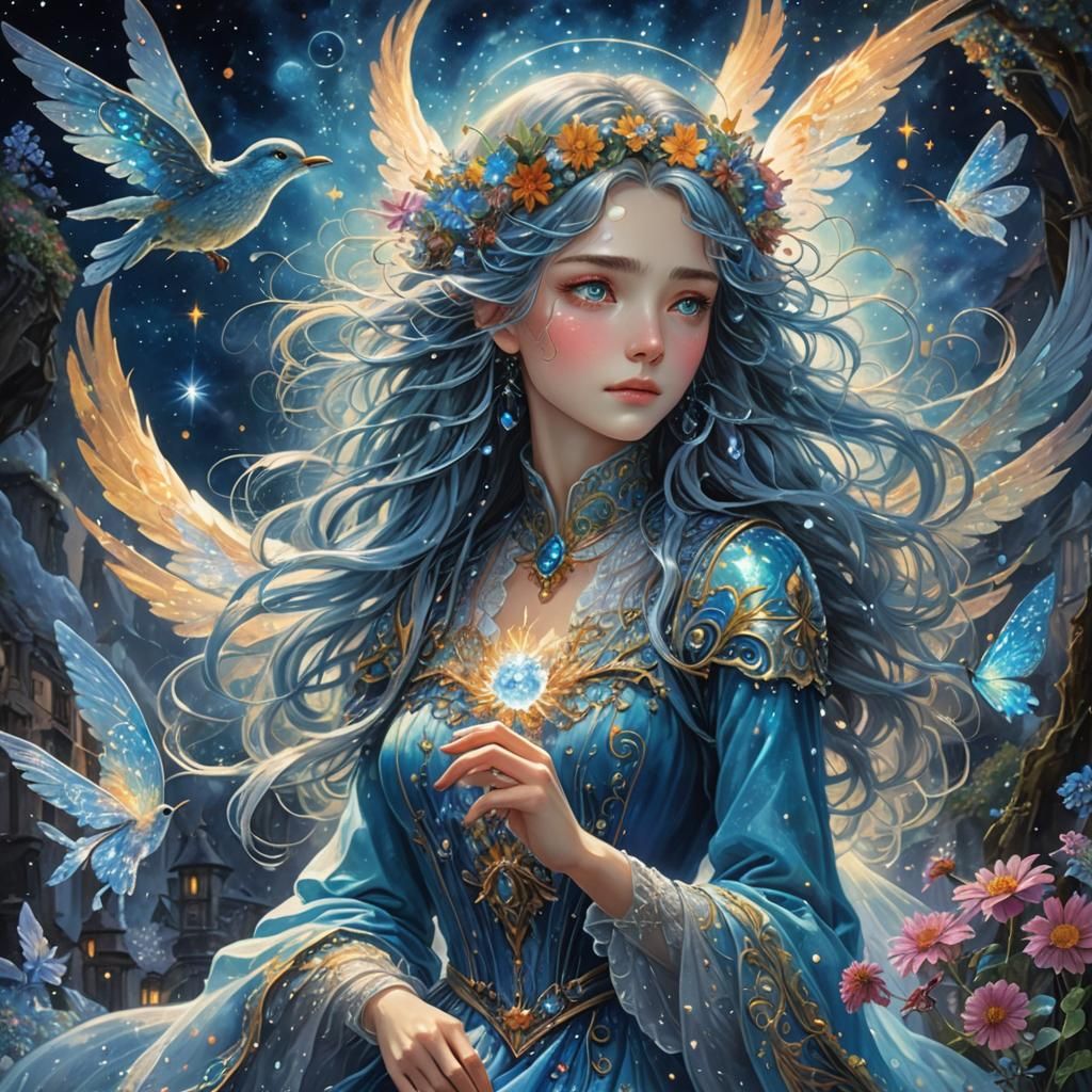 Glowing Fairy with Crystal Flowers in Digital Art