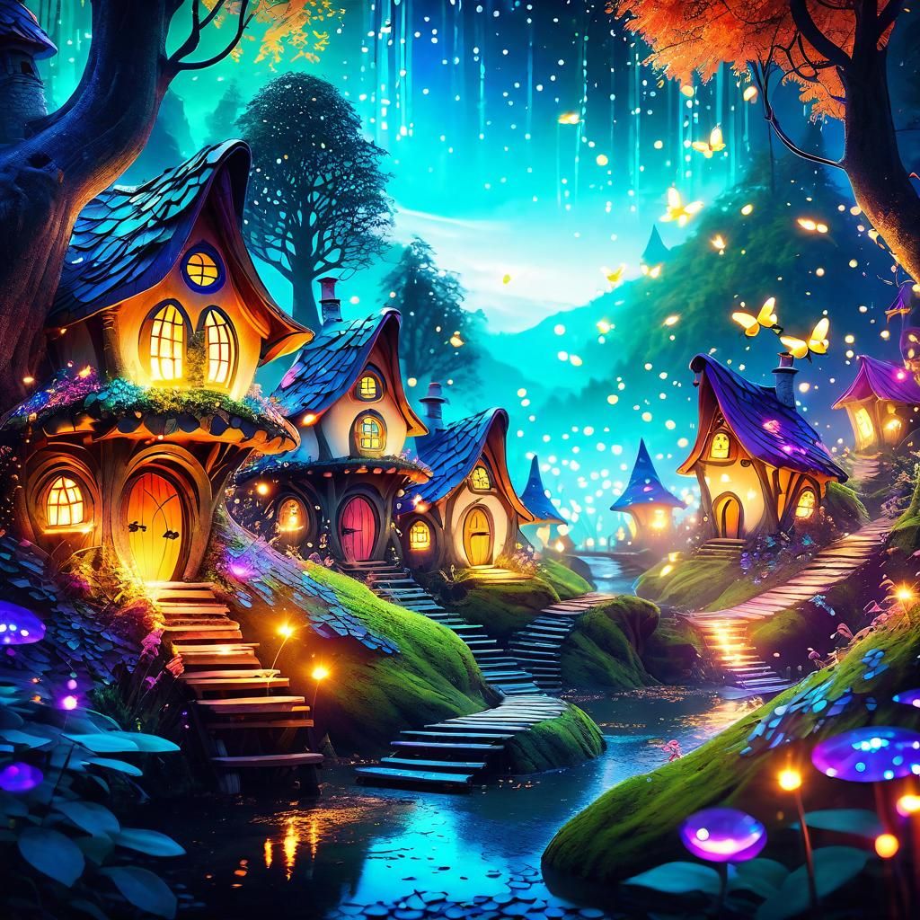 Enchanting Fairy Village in a Mystical Magic Forest, cinemat...