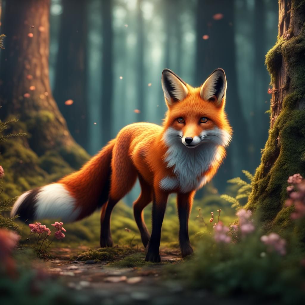 A fox wandering through a forest - AI Generated Artwork - NightCafe Creator