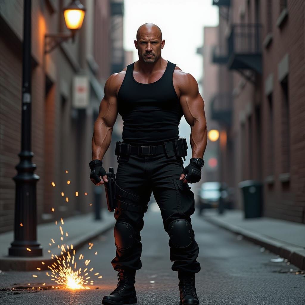 Vin Diesel in Gritty Urban Alleyway, Cinematic Style