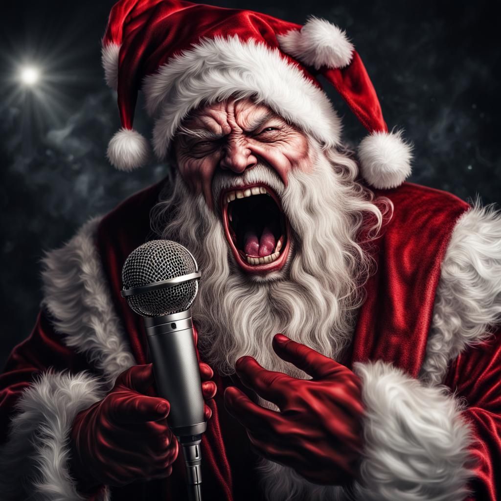 Death metal Santa screaming into a microphone - AI Generated Artwork ...