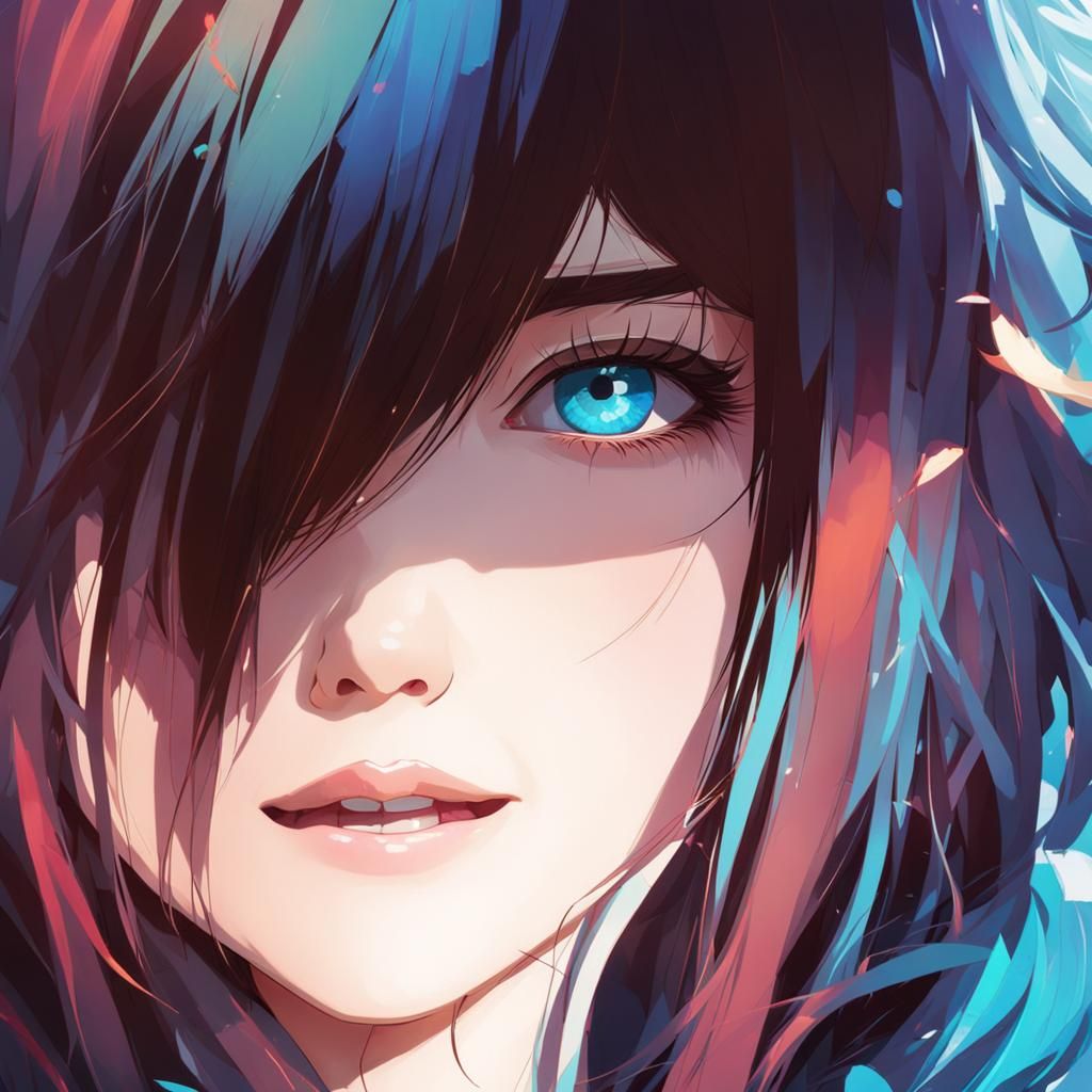 Anime Woman with Blue Eyes Digital Painting