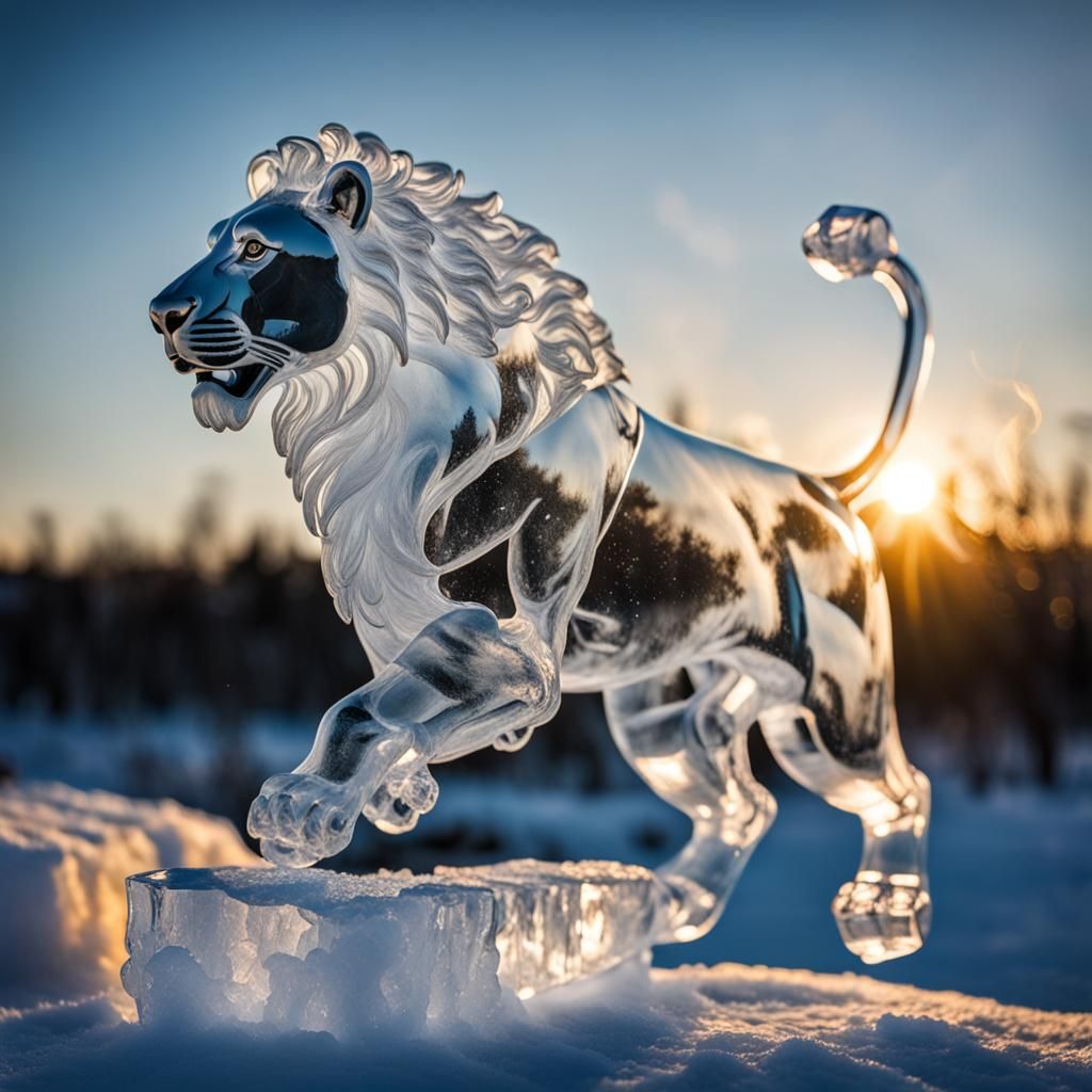Ice sculpture lion   by @MOT