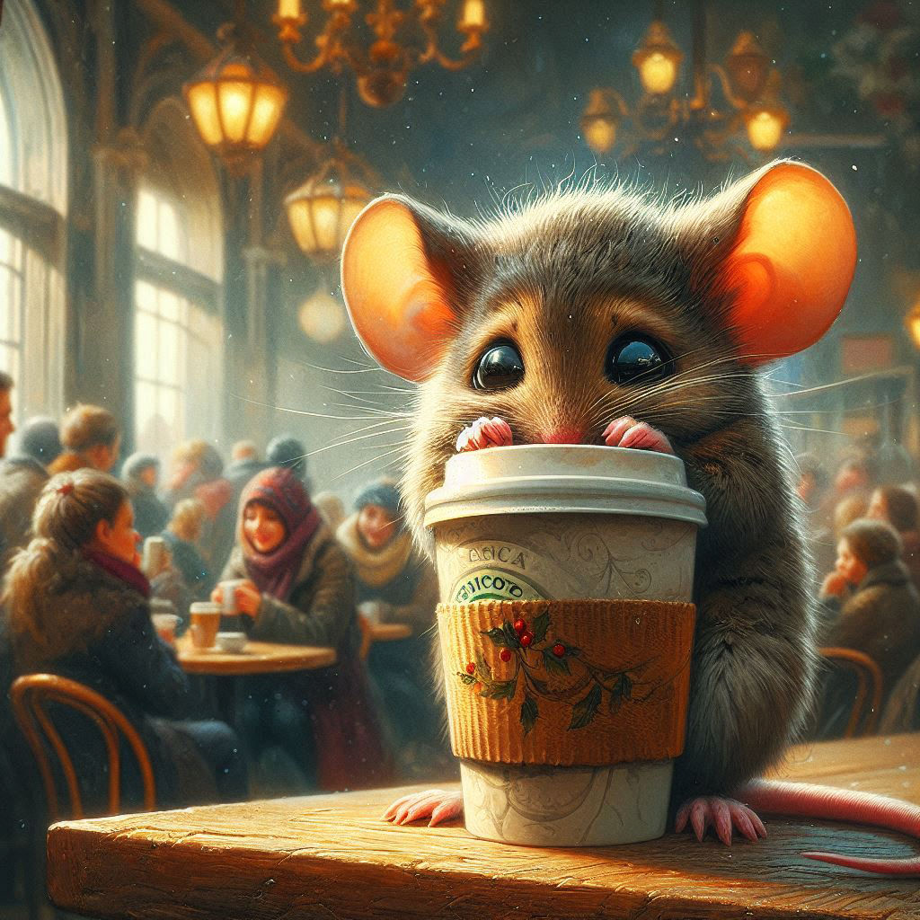 Shy mouse in a busy café