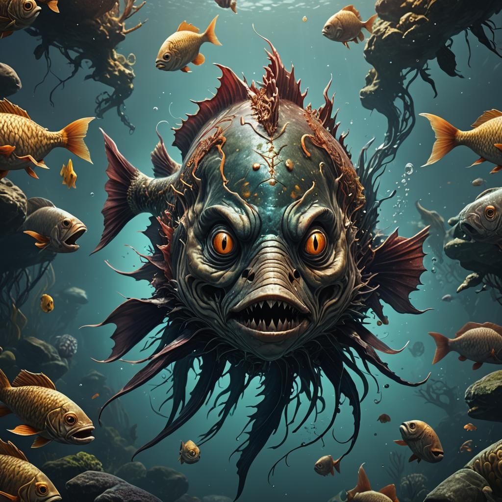 A fish with a scary human face